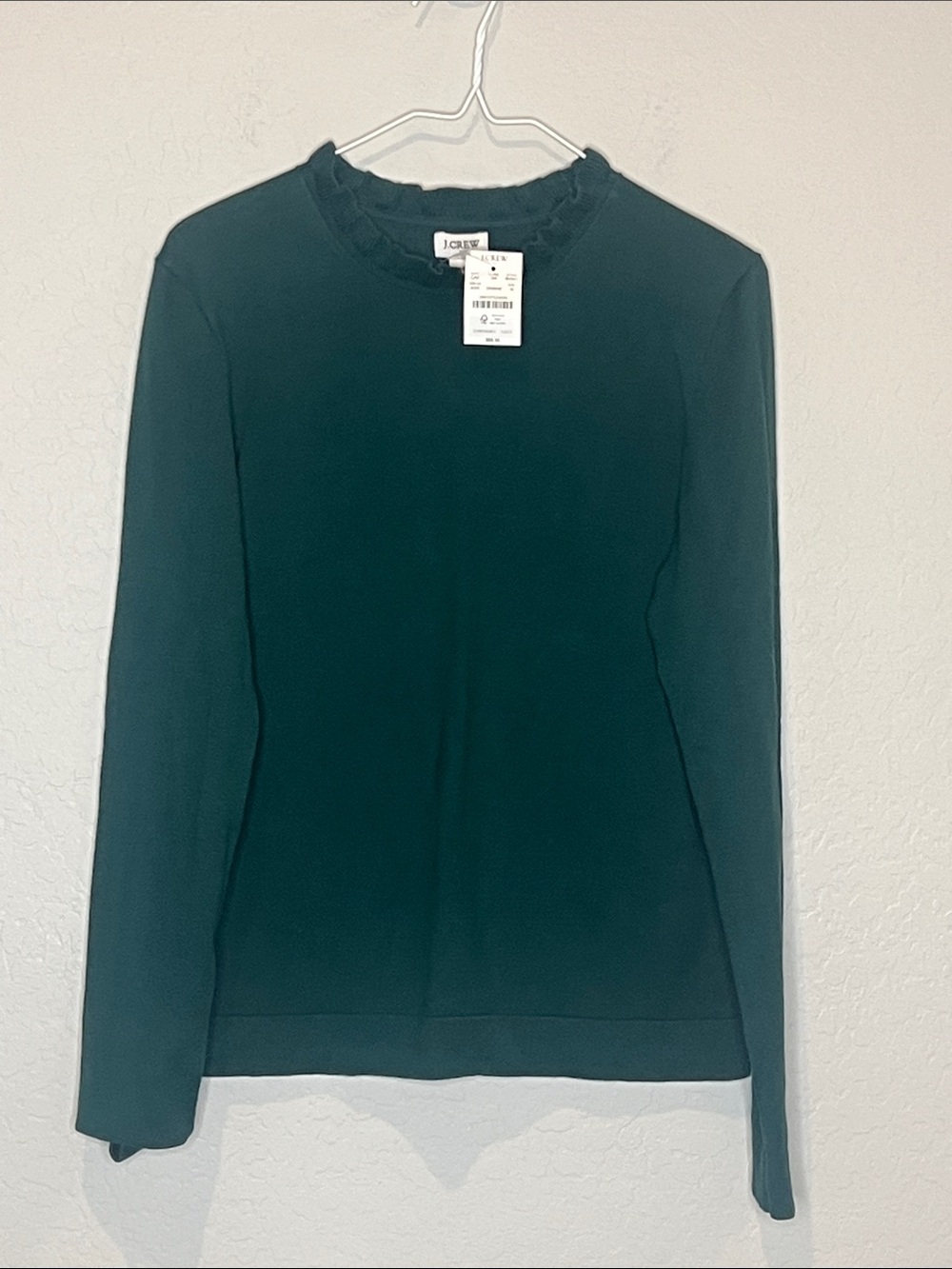 J. Crew NWT Forest Green Long-Sleeve Ruffle-Neck sweater size M
